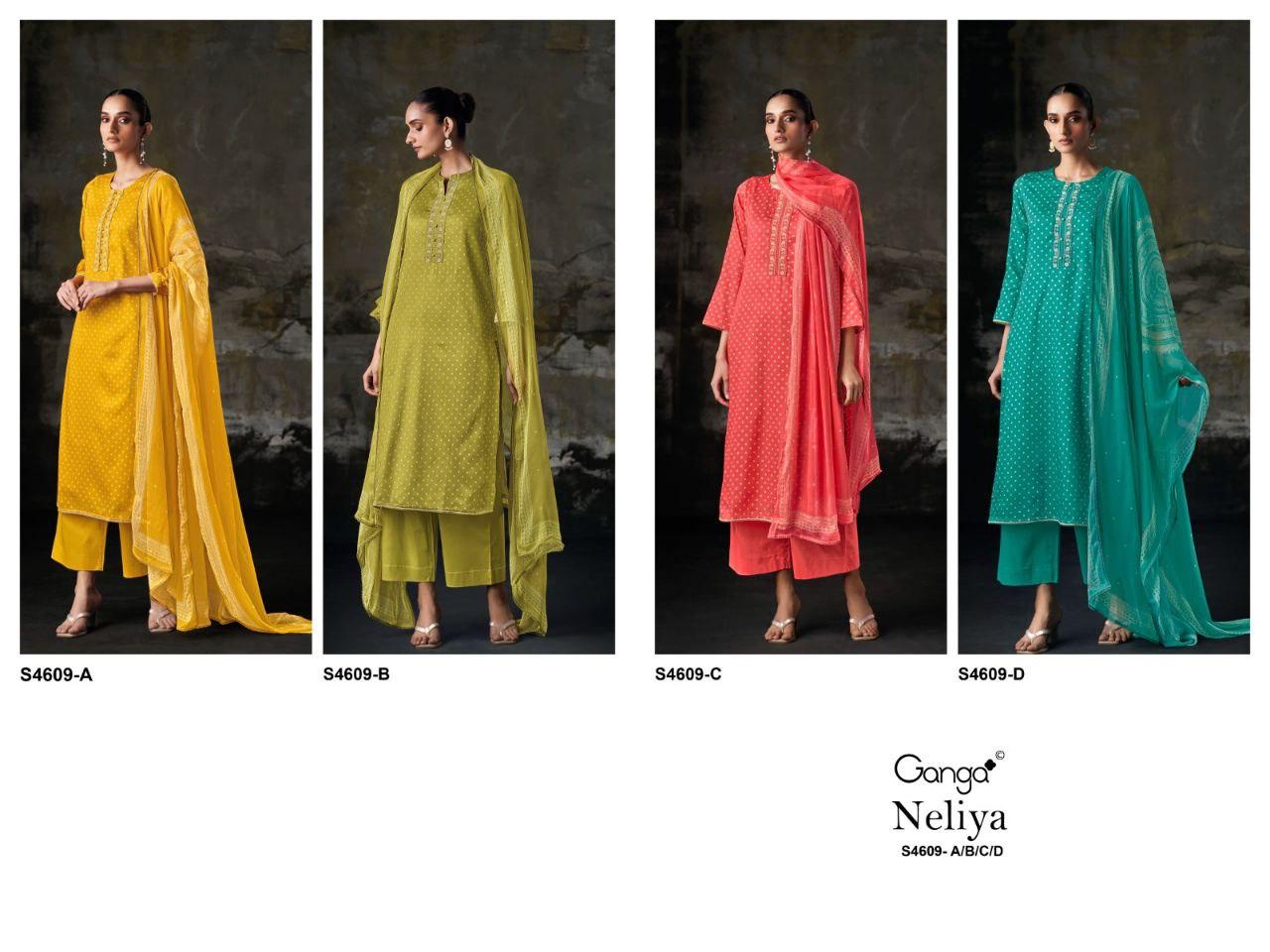 Neliya 4609 Ganga Cotton Satin Pant Style Suits Manufacturer