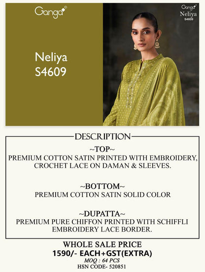 Neliya 4609 Ganga Cotton Satin Pant Style Suits Manufacturer