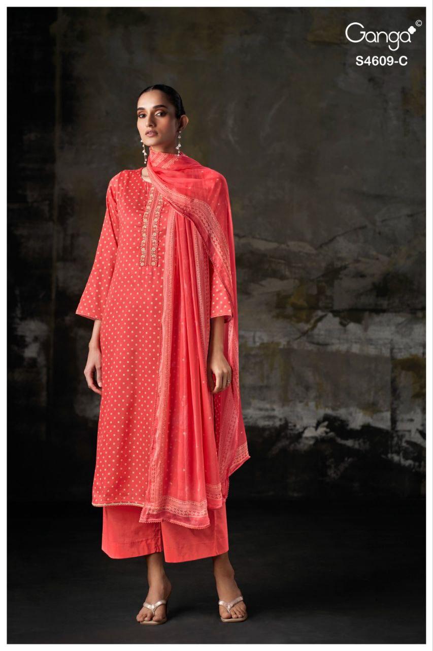 Neliya 4609 Ganga Cotton Satin Pant Style Suits Manufacturer