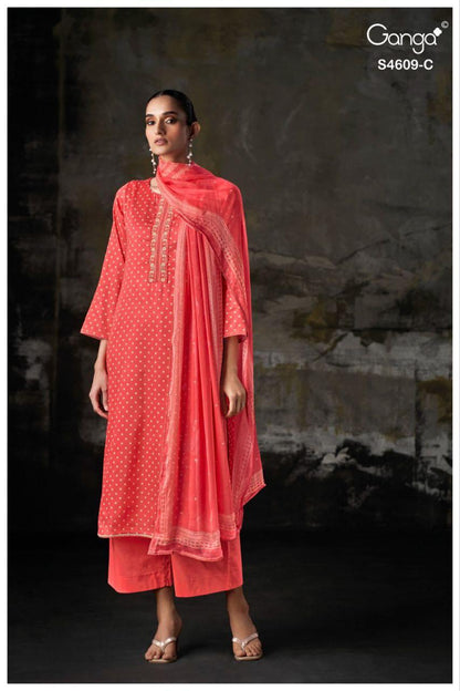 Neliya 4609 Ganga Cotton Satin Pant Style Suits Manufacturer