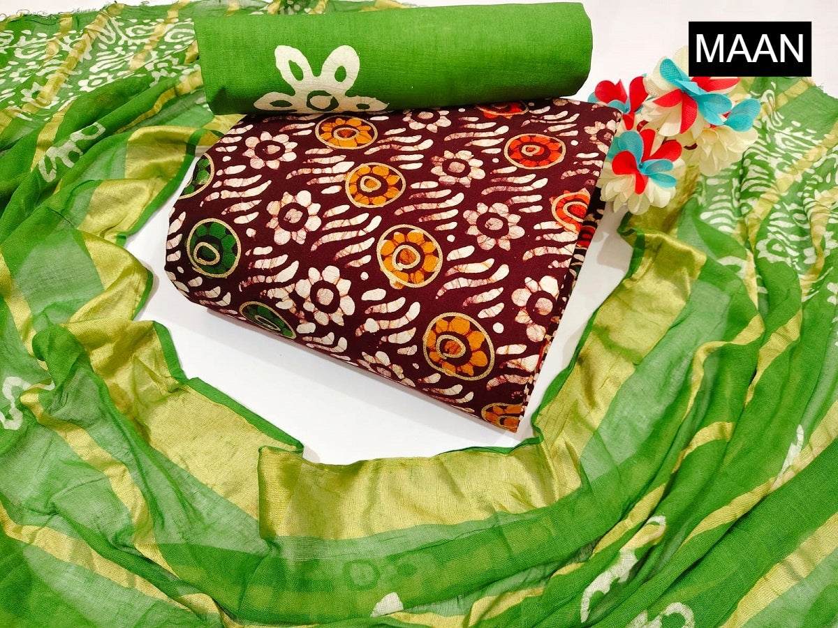 Nemi Multi Gold Wax Batik Maan Heavy Cotton Cotton Dress Material Wholesaler Ahmedabad