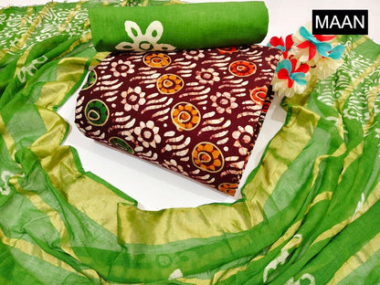 Nemi Multi Gold Wax Batik Maan Heavy Cotton Cotton Dress Material Wholesaler Ahmedabad