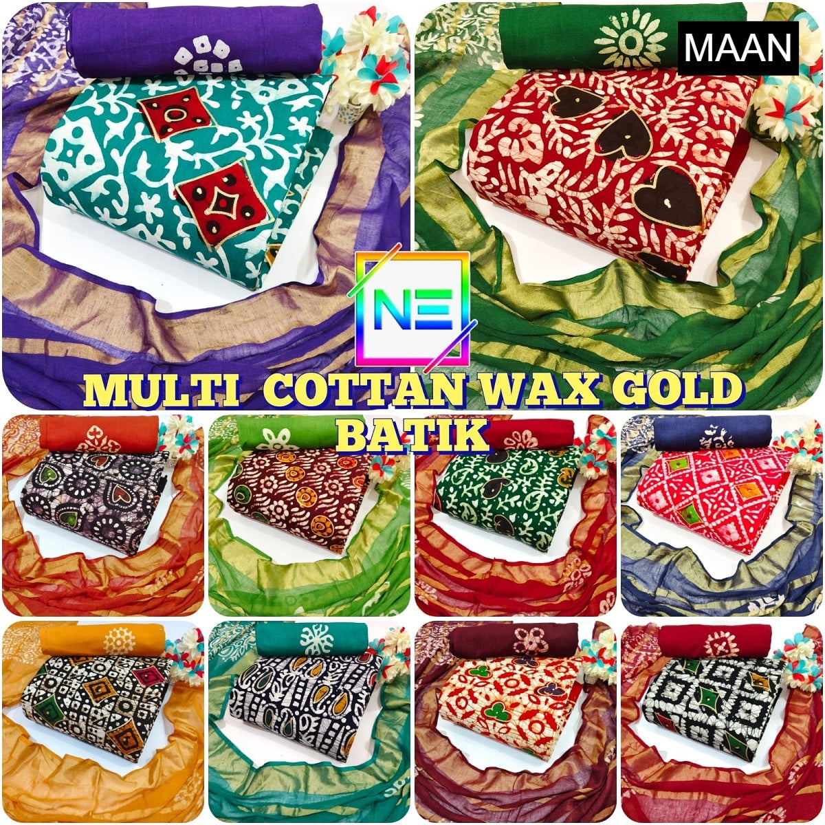 Nemi Multi Gold Wax Batik Maan Heavy Cotton Cotton Dress Material Wholesaler Ahmedabad