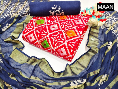 Nemi Multi Gold Wax Batik Maan Heavy Cotton Cotton Dress Material Wholesaler Ahmedabad