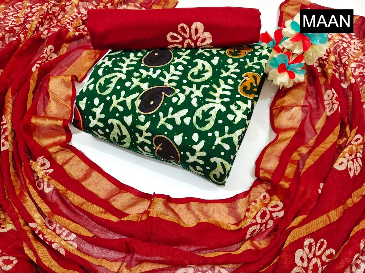 Nemi Multi Gold Wax Batik Maan Heavy Cotton Cotton Dress Material Wholesaler Ahmedabad