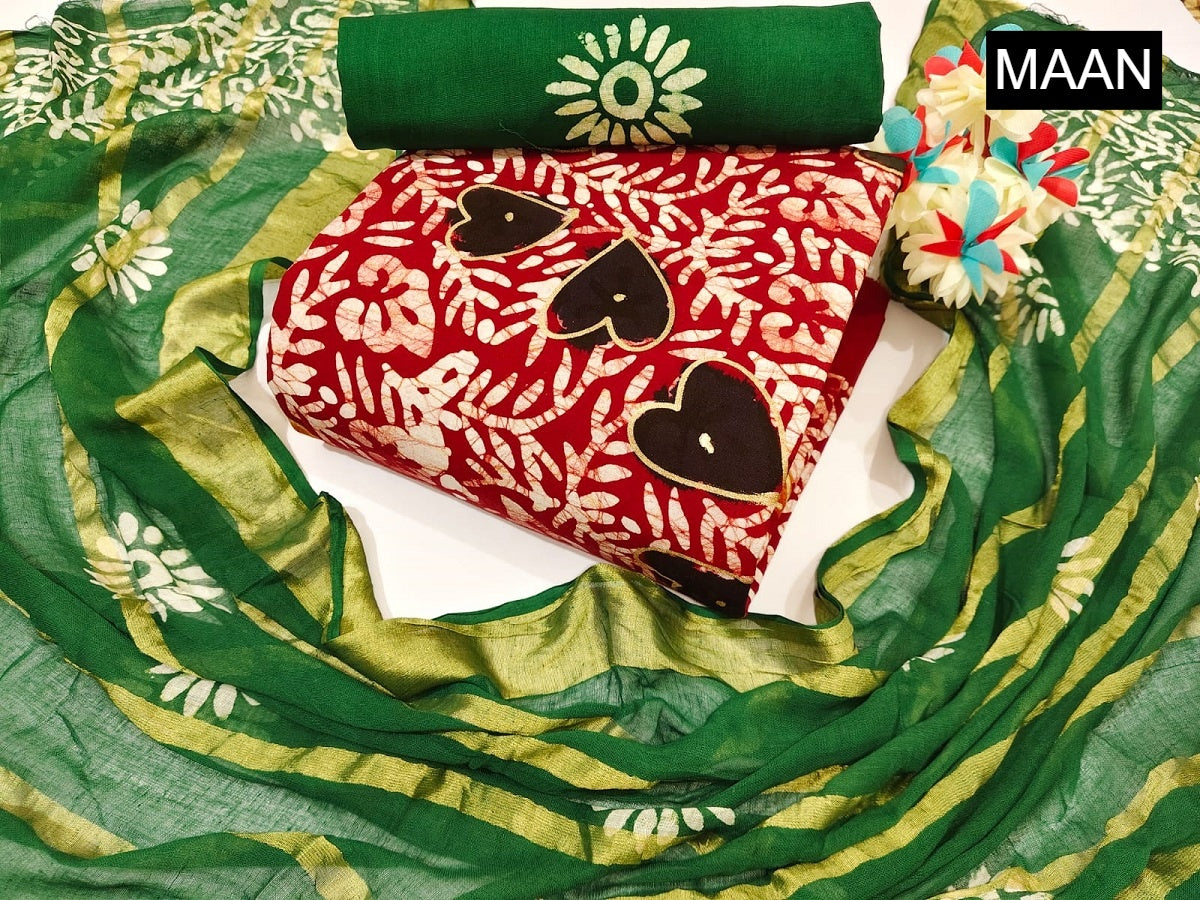 Nemi Multi Gold Wax Batik Maan Heavy Cotton Cotton Dress Material Wholesaler Ahmedabad
