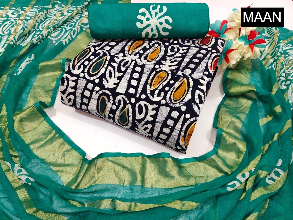 Nemi Multi Gold Wax Batik Maan Heavy Cotton Cotton Dress Material Wholesaler Ahmedabad