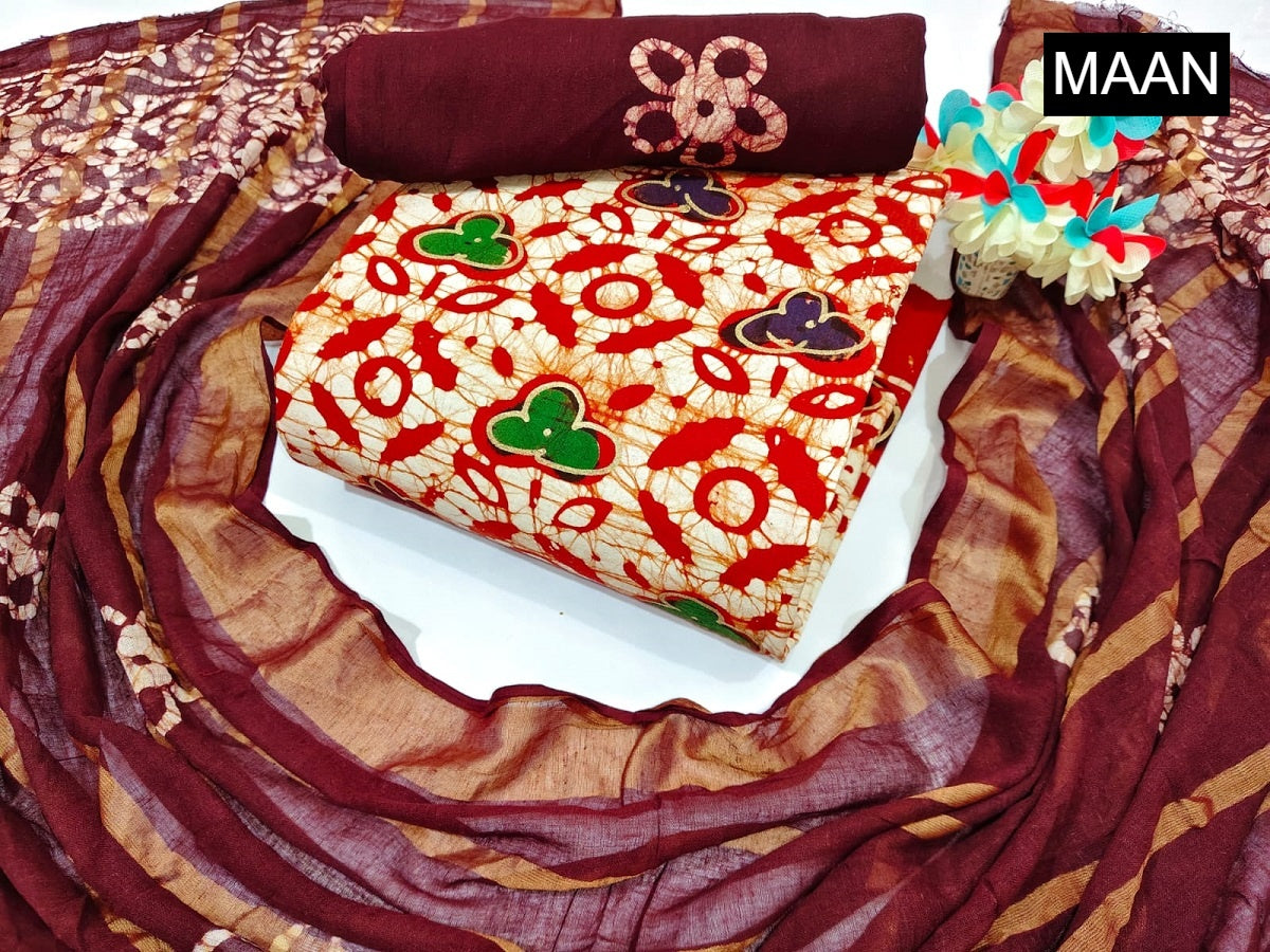 Nemi Multi Gold Wax Batik Maan Heavy Cotton Cotton Dress Material Wholesaler Ahmedabad