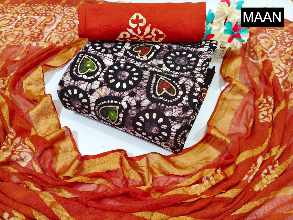 Nemi Multi Gold Wax Batik Maan Heavy Cotton Cotton Dress Material Wholesaler Ahmedabad
