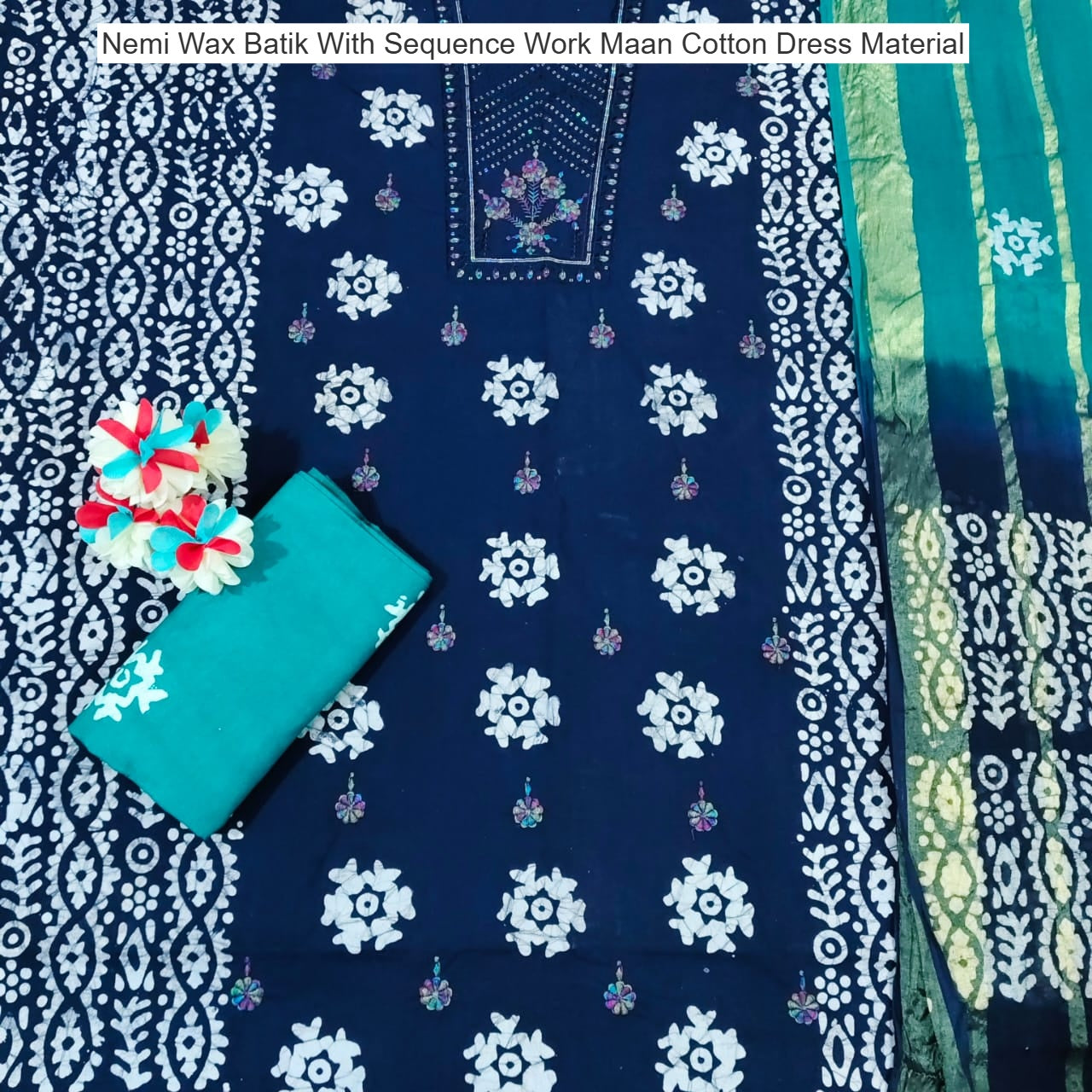 Nemi Wax Batik With Sequence Work Maan Cotton Dress Material Wholesale Rate