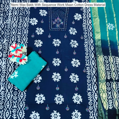 Nemi Wax Batik With Sequence Work Maan Cotton Dress Material Wholesale Rate