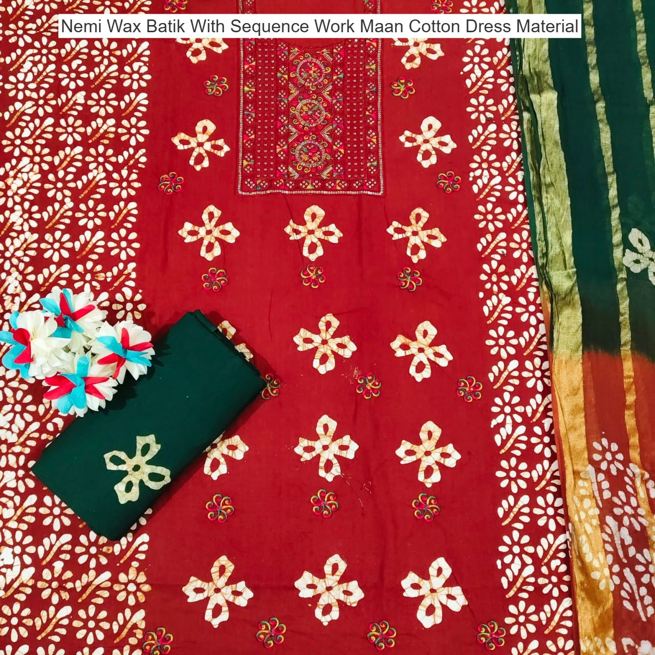 Nemi Wax Batik With Sequence Work Maan Cotton Dress Material Wholesale Rate