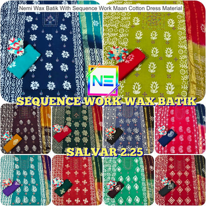 Nemi Wax Batik With Sequence Work Maan Cotton Dress Material Wholesale Rate
