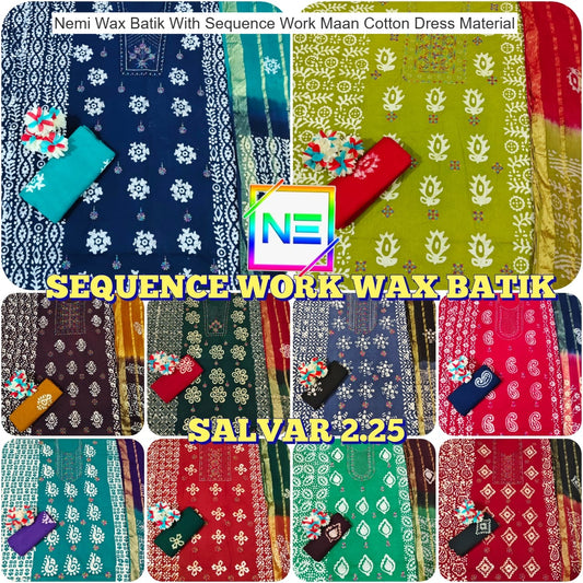 Nemi Wax Batik With Sequence Work Maan Cotton Dress Material Wholesale Rate