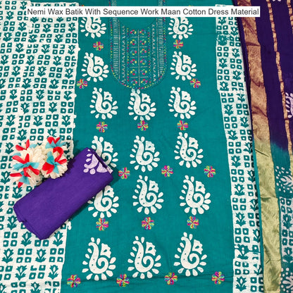 Nemi Wax Batik With Sequence Work Maan Cotton Dress Material Wholesale Rate