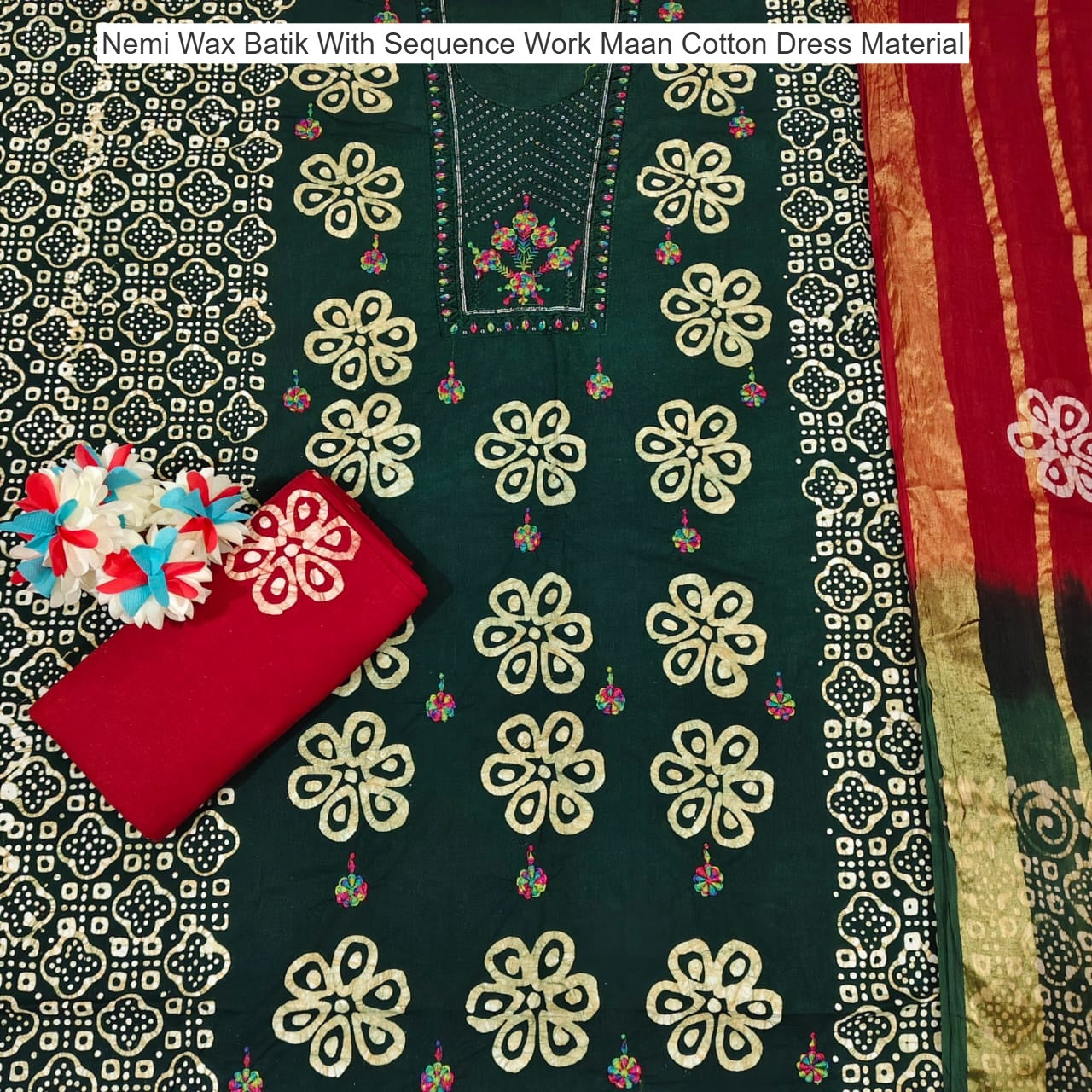 Nemi Wax Batik With Sequence Work Maan Cotton Dress Material Wholesale Rate