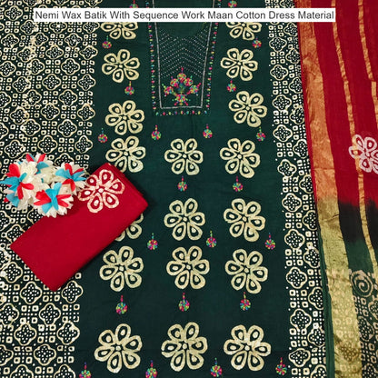 Nemi Wax Batik With Sequence Work Maan Cotton Dress Material Wholesale Rate