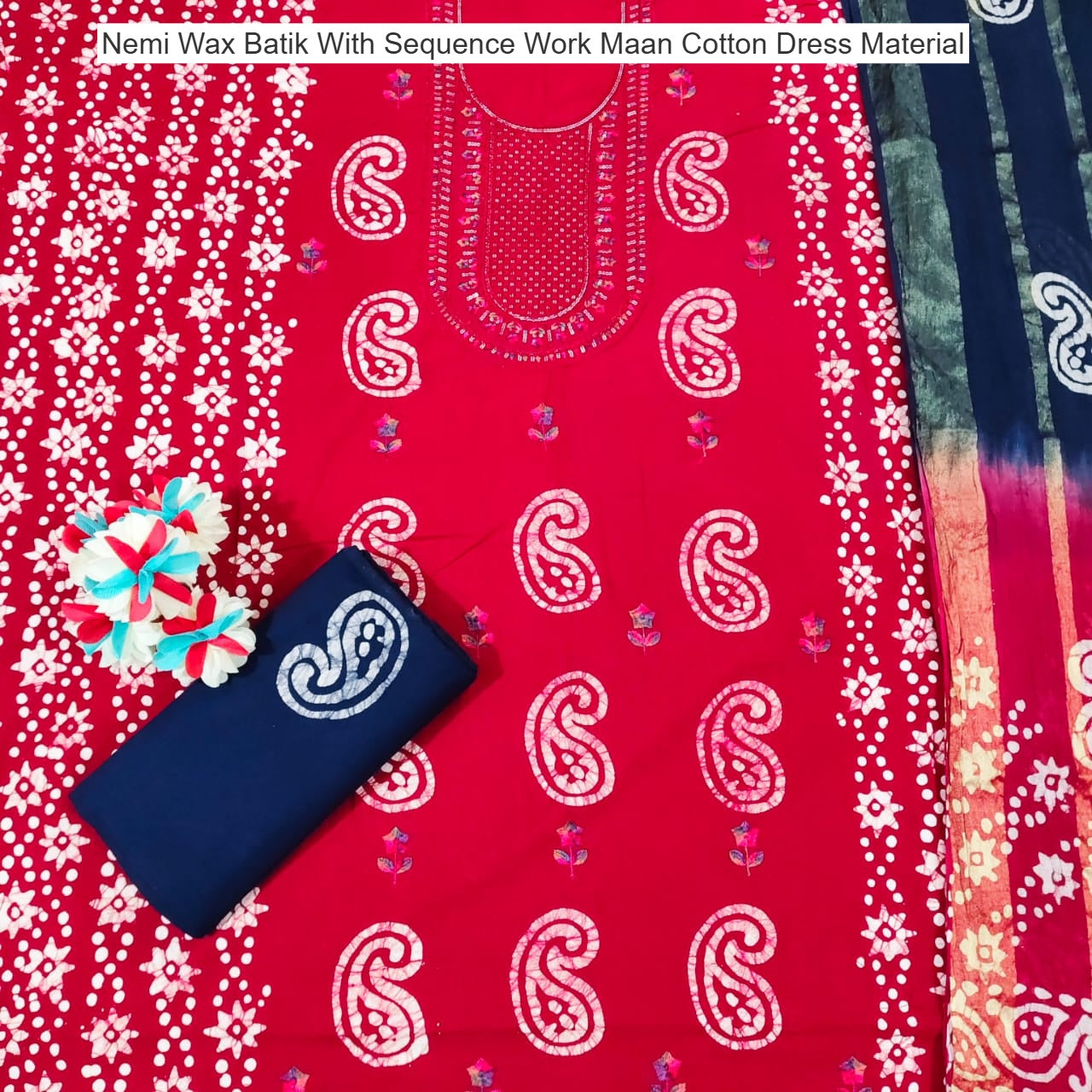 Nemi Wax Batik With Sequence Work Maan Cotton Dress Material Wholesale Rate