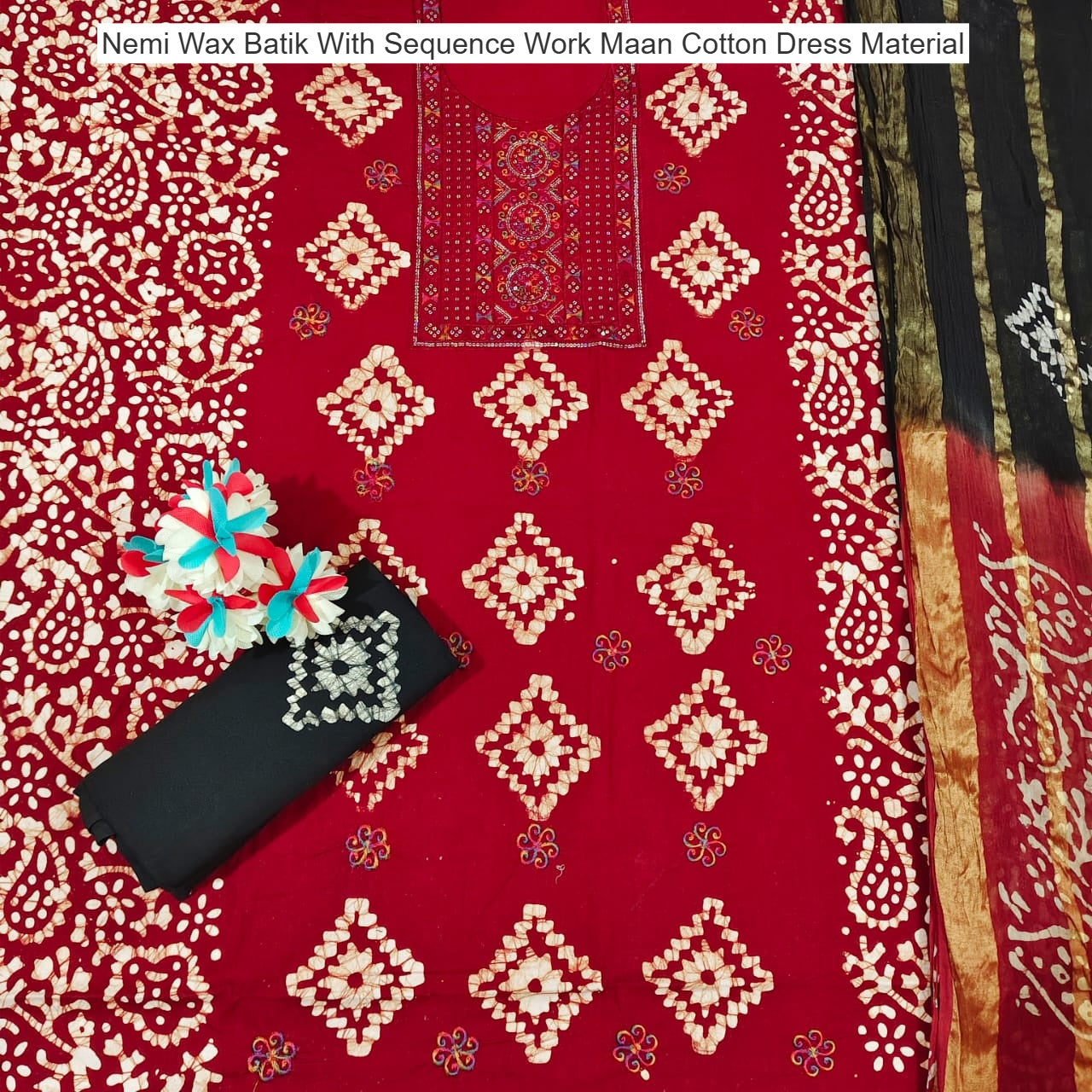 Nemi Wax Batik With Sequence Work Maan Cotton Dress Material Wholesale Rate