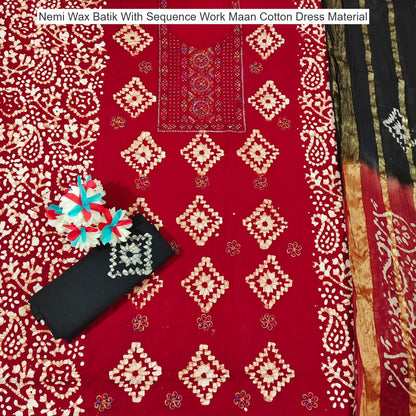 Nemi Wax Batik With Sequence Work Maan Cotton Dress Material Wholesale Rate