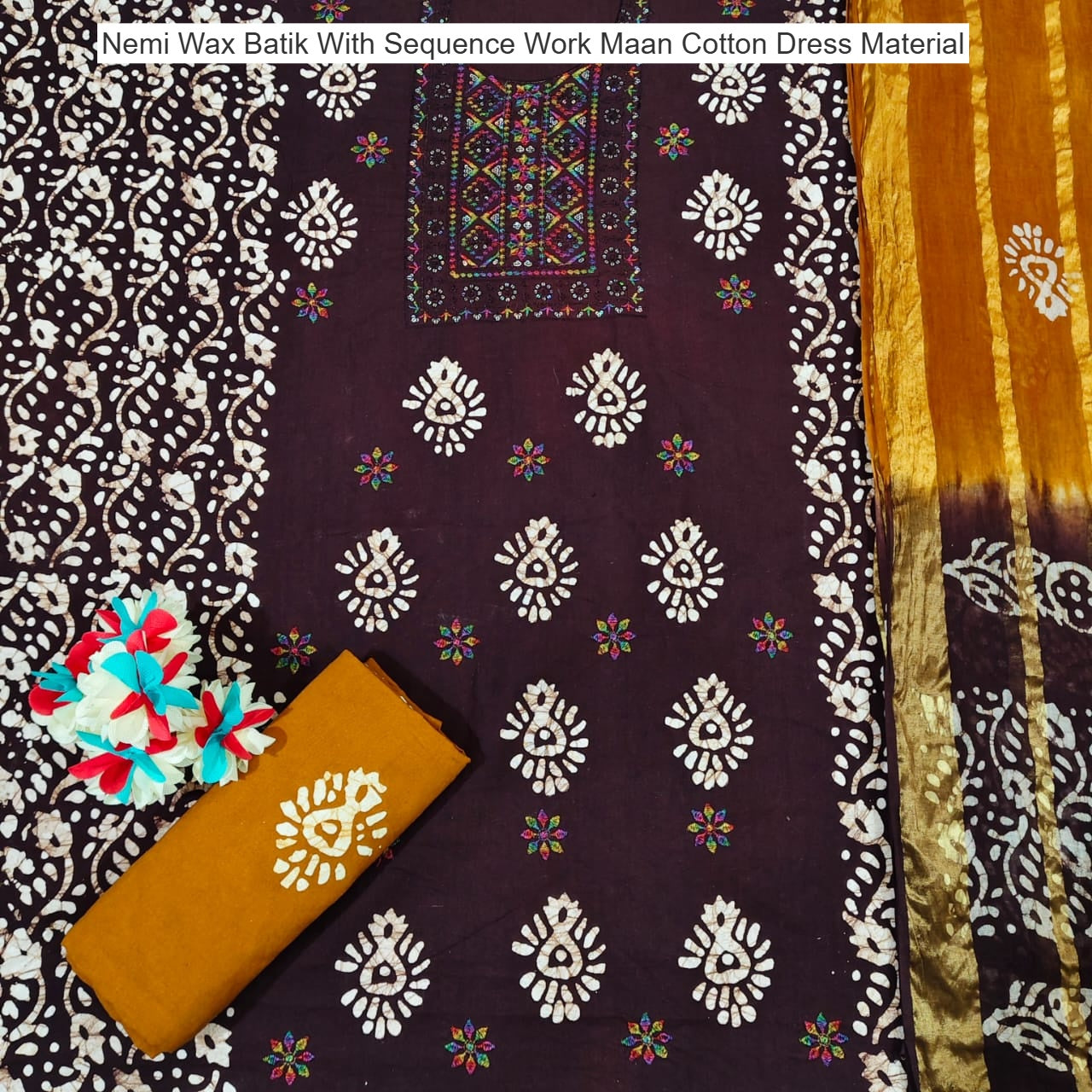 Nemi Wax Batik With Sequence Work Maan Cotton Dress Material Wholesale Rate