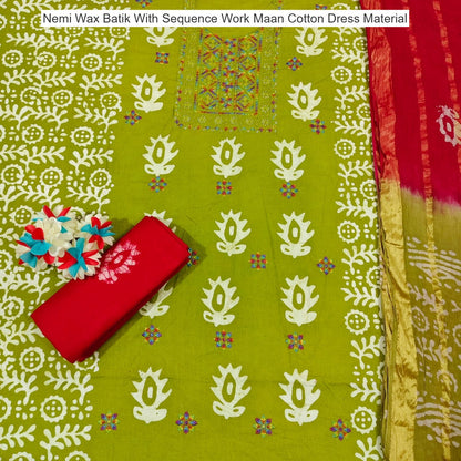 Nemi Wax Batik With Sequence Work Maan Cotton Dress Material Wholesale Rate