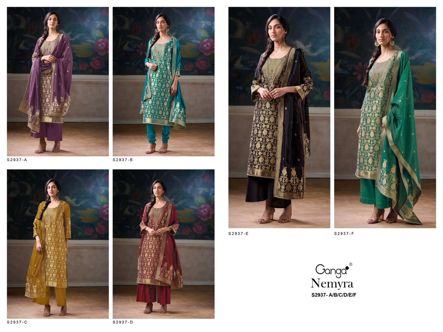 Nemyra 2937 Ganga Silk Jacquard Plazzo Style Suits Wholesaler Ahmedabad