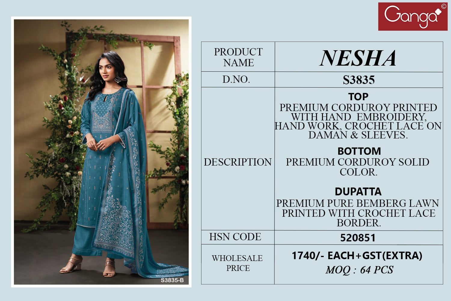 Nesha 3835 Ganga Premium Plazzo Style Suits Manufacturer Ahmedabad