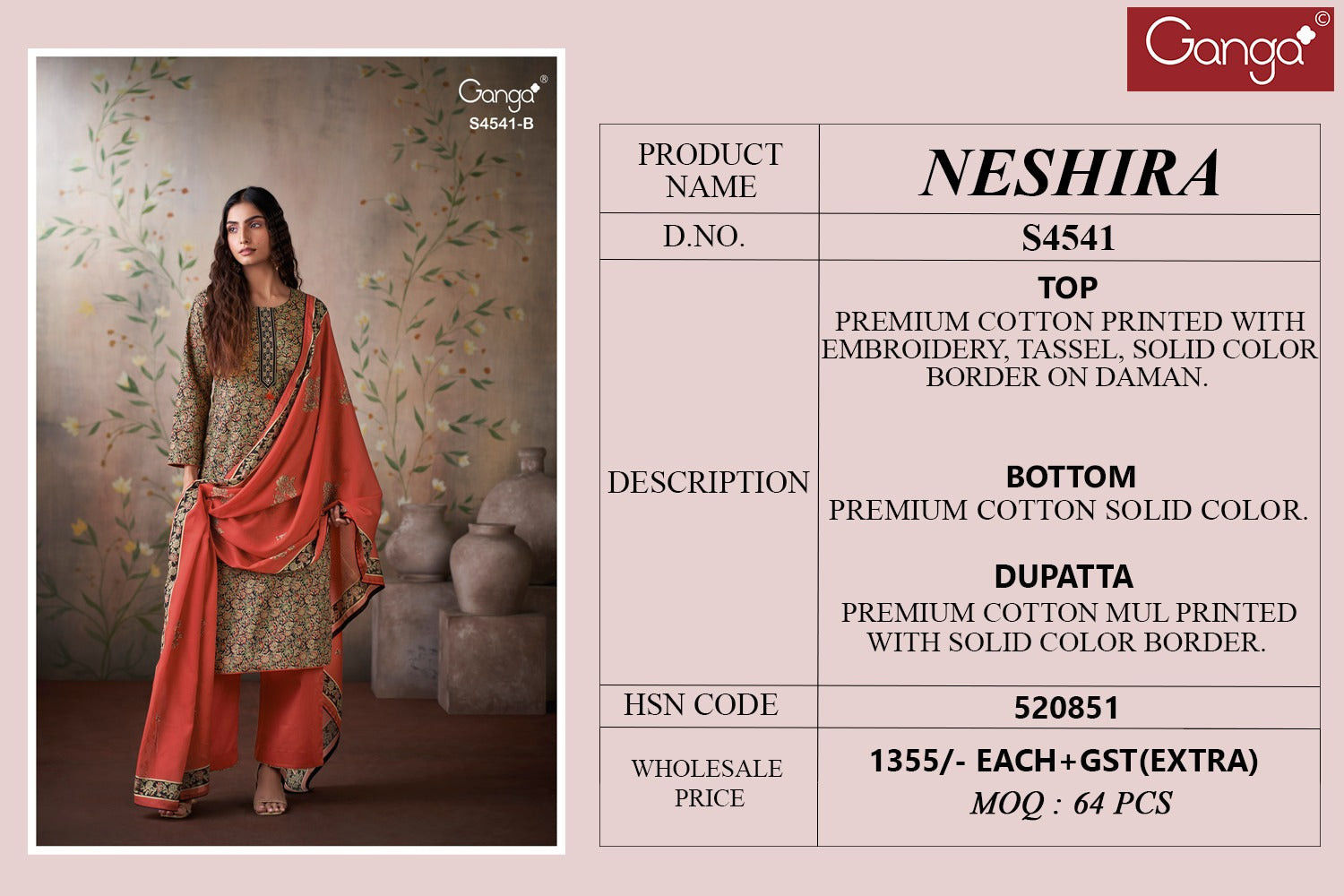 Neshira S4541 Ganga Cotton Pant Style Suits Wholesale Price