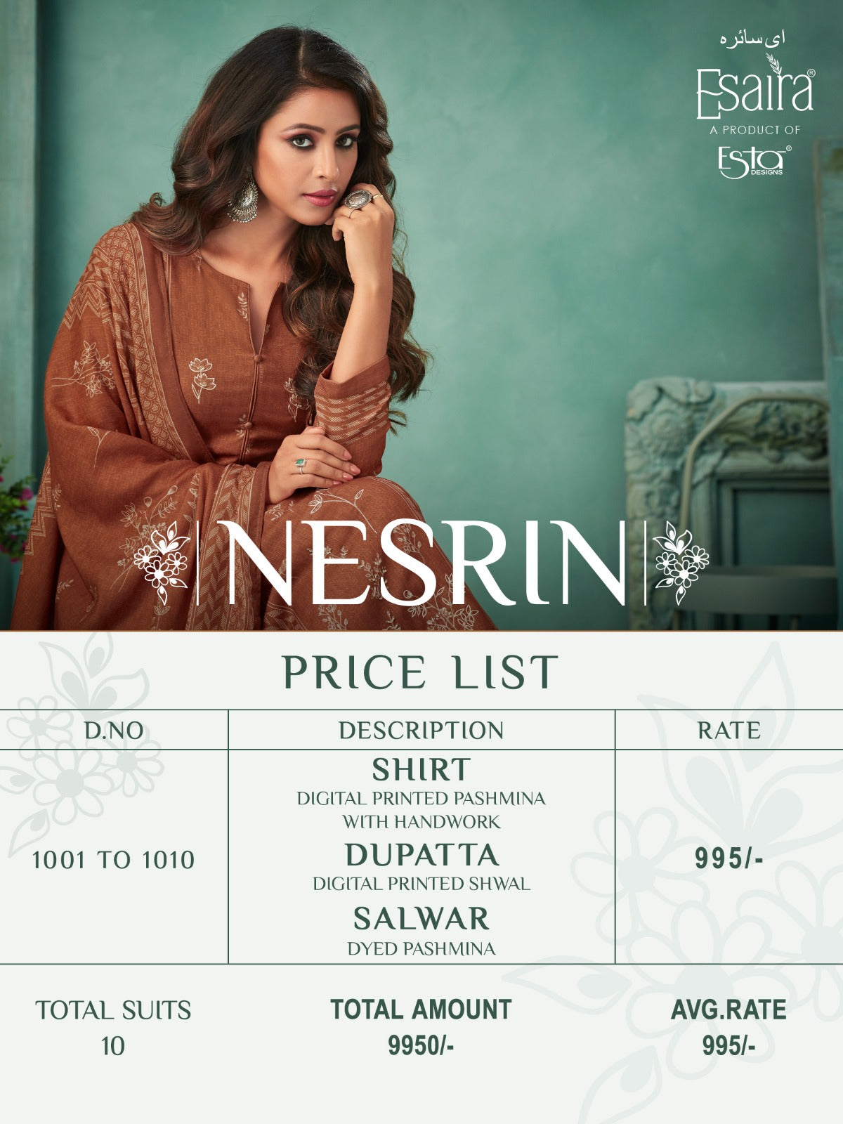 Nesrin Esta Esaira Pashmina Suits Wholesale