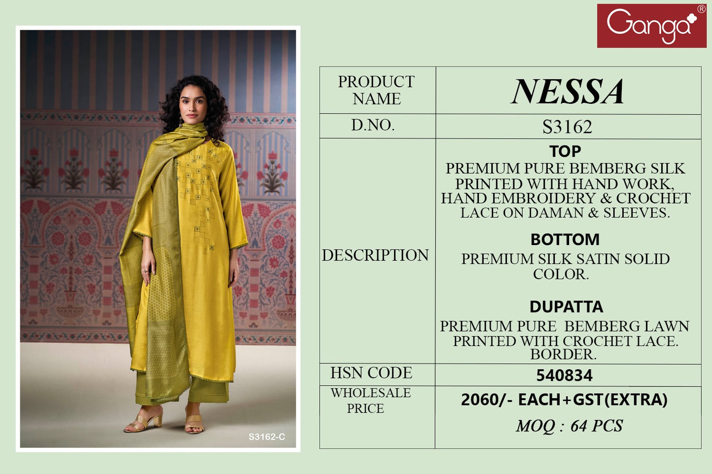 Nessa 3162 Ganga Premium Bemberg Plazzo Style Suits Manufacturer Gujarat