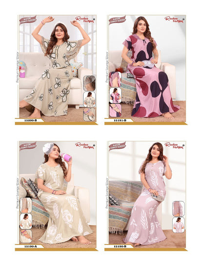 Net Sleeves 070725 Ruchee Fashion Rayon Night Gowns Wholesaler