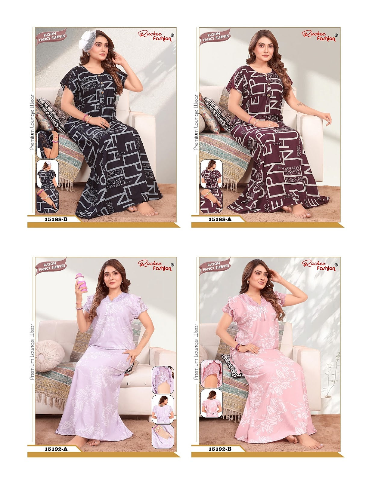 Net Sleeves 070725 Ruchee Fashion Rayon Night Gowns Wholesaler