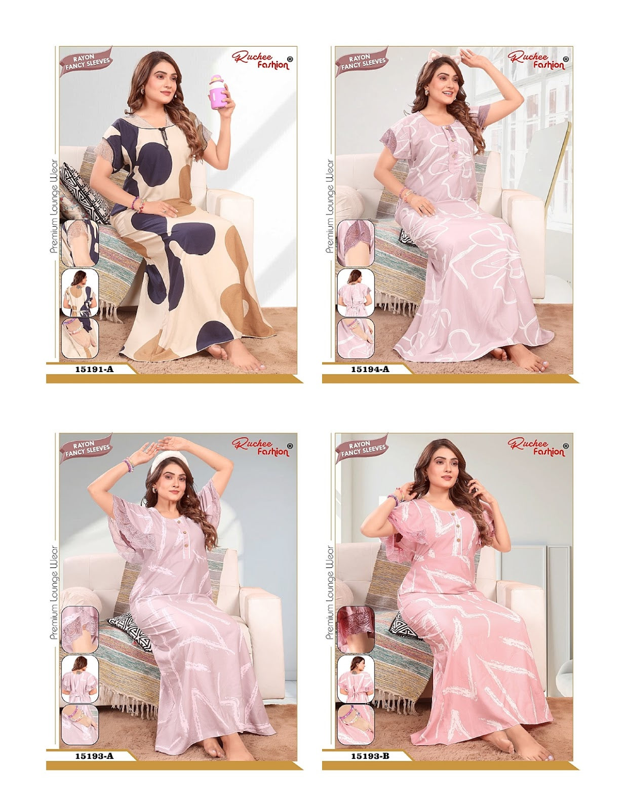 Net Sleeves 070725 Ruchee Fashion Rayon Night Gowns Wholesaler