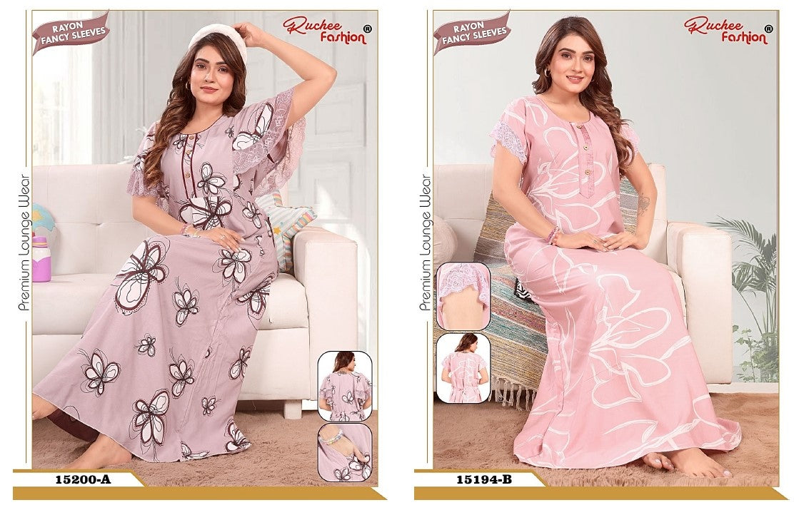 Net Sleeves 070725 Ruchee Fashion Rayon Night Gowns Wholesaler
