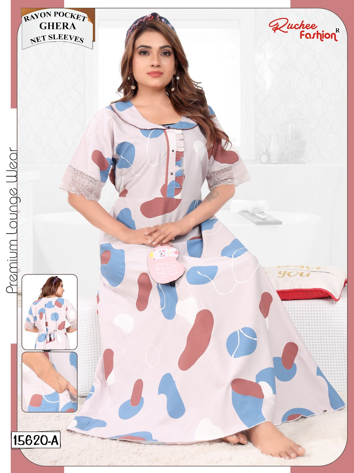 Net Sleeves 1610 Ruchee Fashion Rayon Night Gowns Supplier