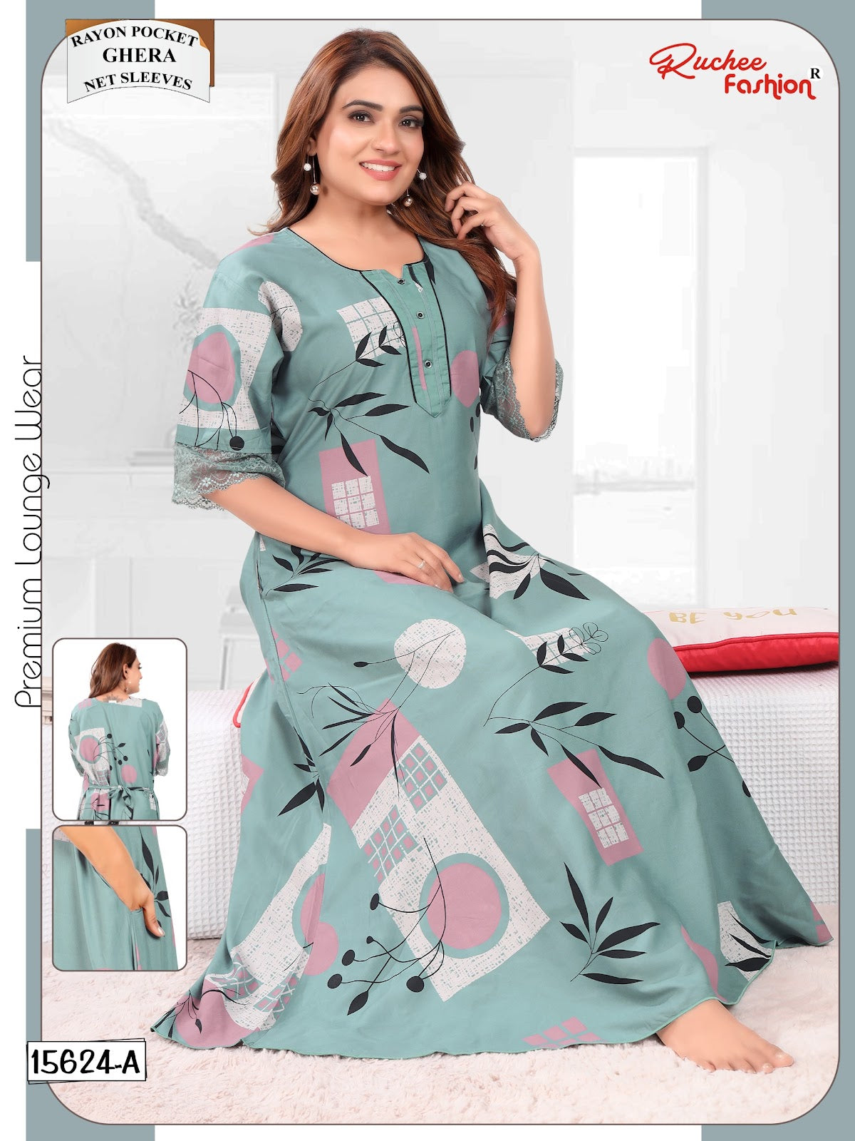 Net Sleeves 1610 Ruchee Fashion Rayon Night Gowns Supplier