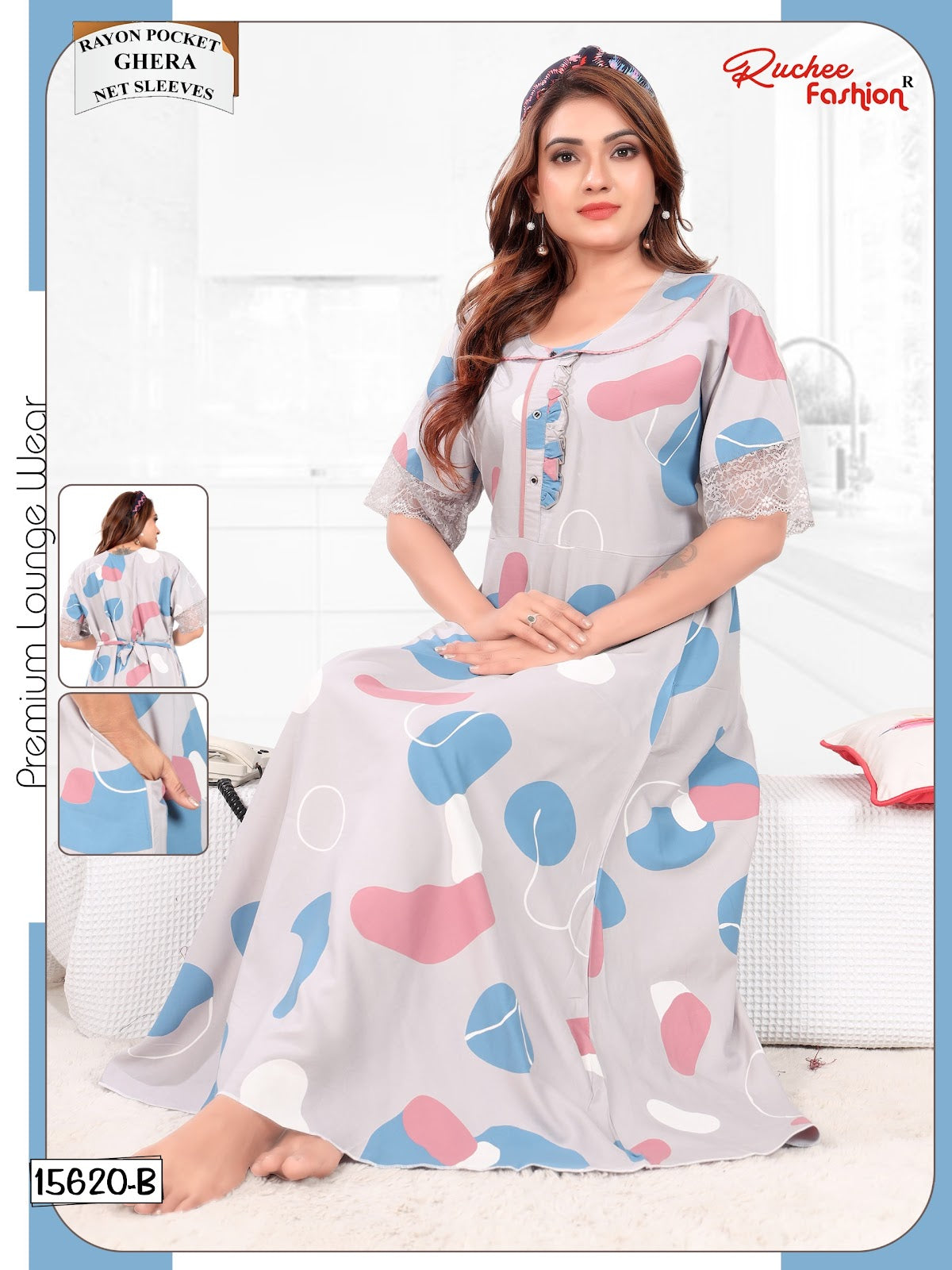 Net Sleeves 1610 Ruchee Fashion Rayon Night Gowns Supplier
