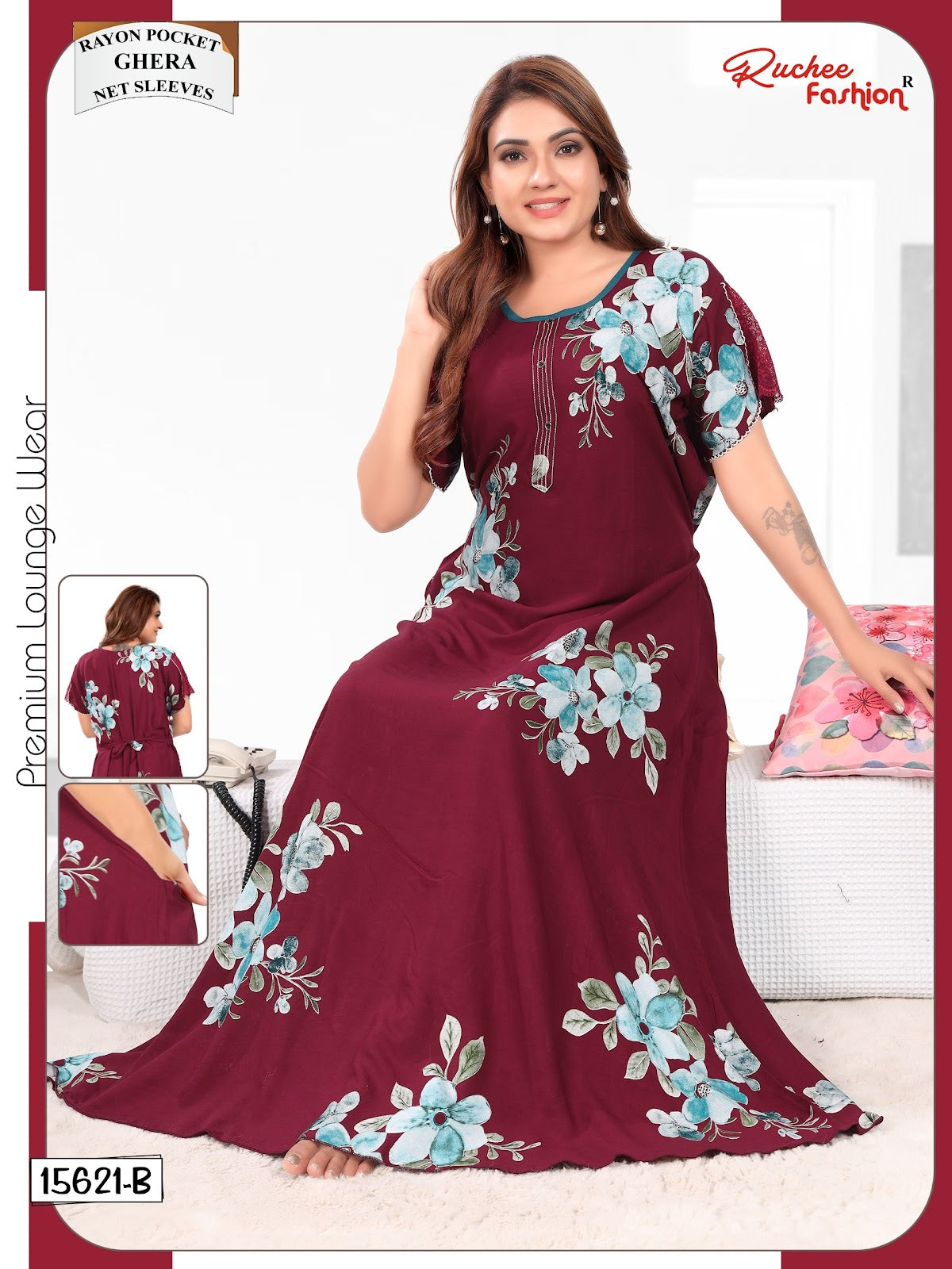 Net Sleeves 1610 Ruchee Fashion Rayon Night Gowns Supplier