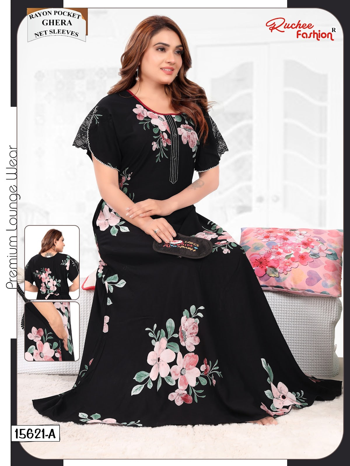 Net Sleeves 1610 Ruchee Fashion Rayon Night Gowns Supplier