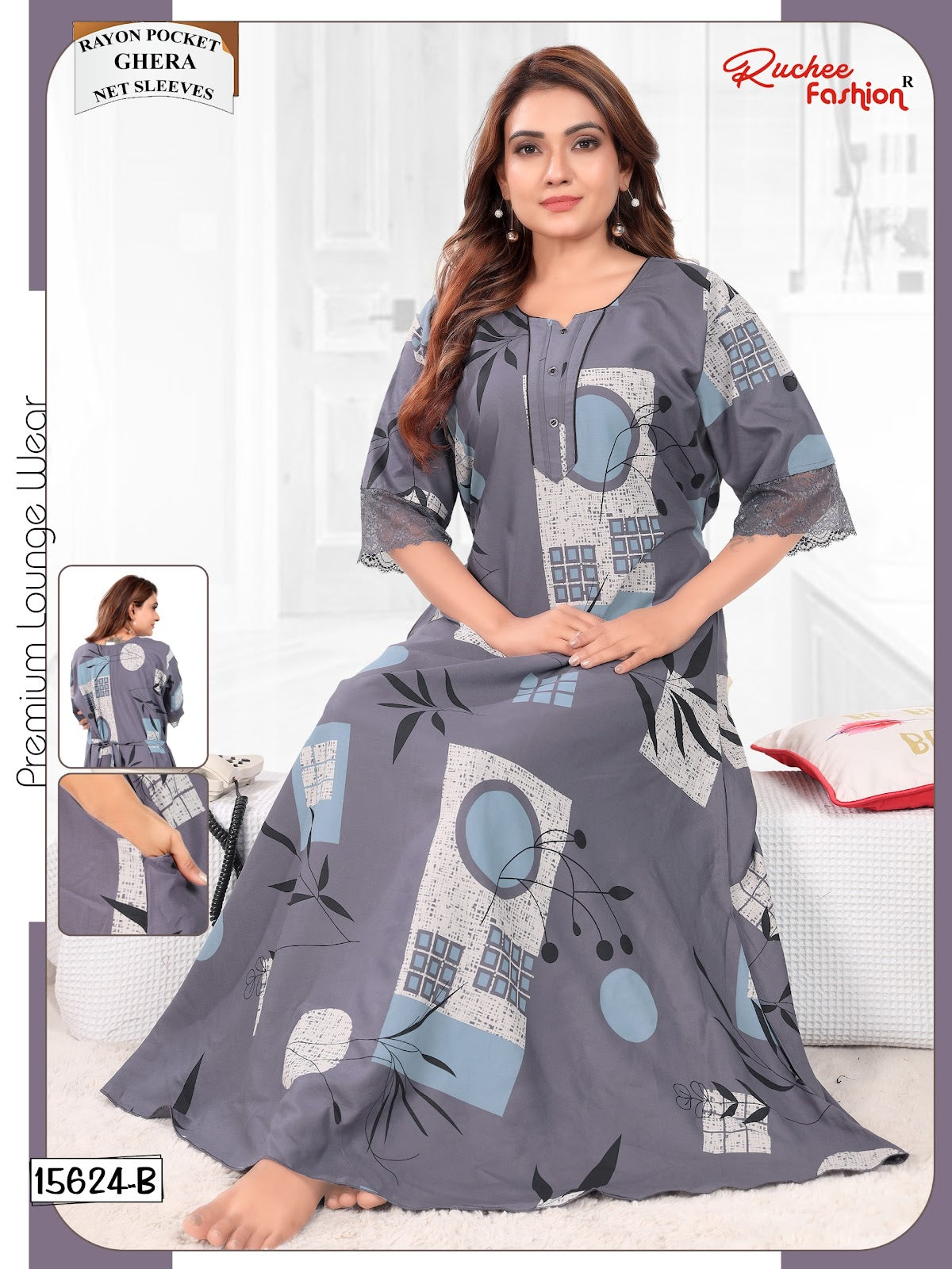 Net Sleeves 1610 Ruchee Fashion Rayon Night Gowns Supplier