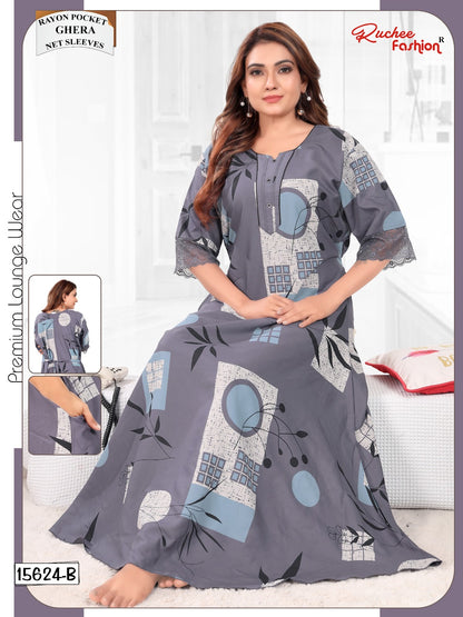 Net Sleeves 1610 Ruchee Fashion Rayon Night Gowns Supplier