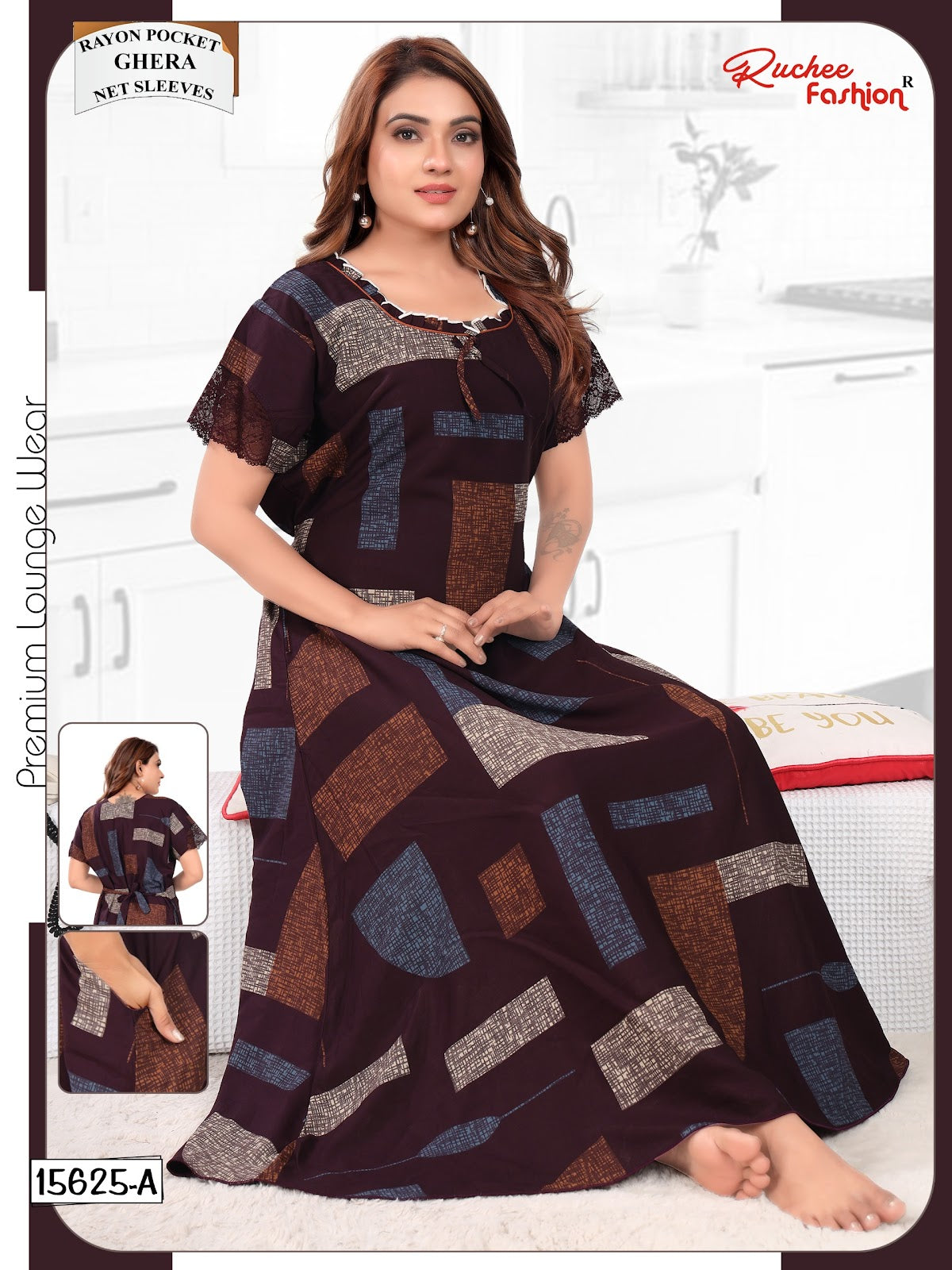 Net Sleeves 1610 Ruchee Fashion Rayon Night Gowns Supplier