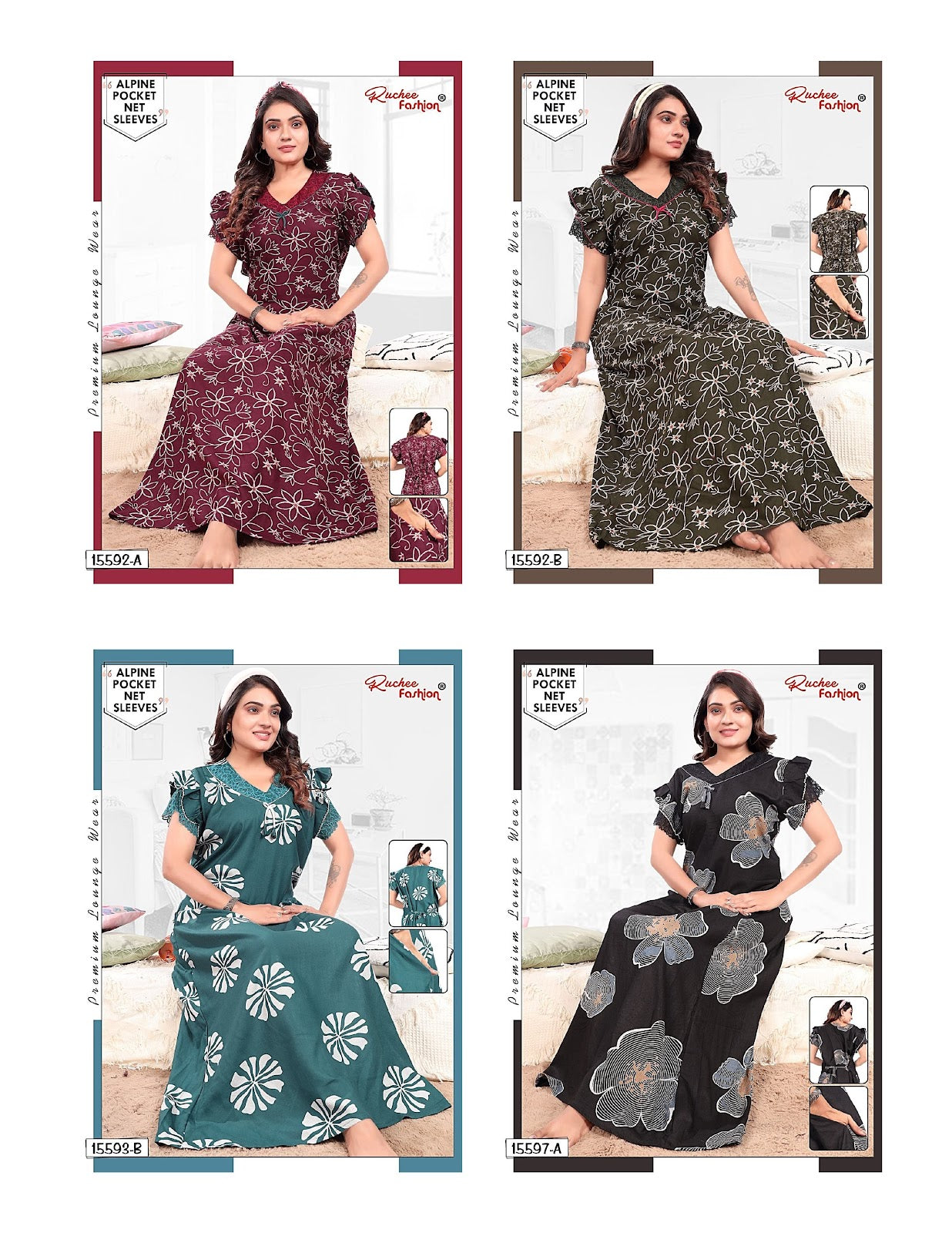 Net Sleeves 1809 Ruchee Fashion Alpine Night Gowns Wholesale Rate