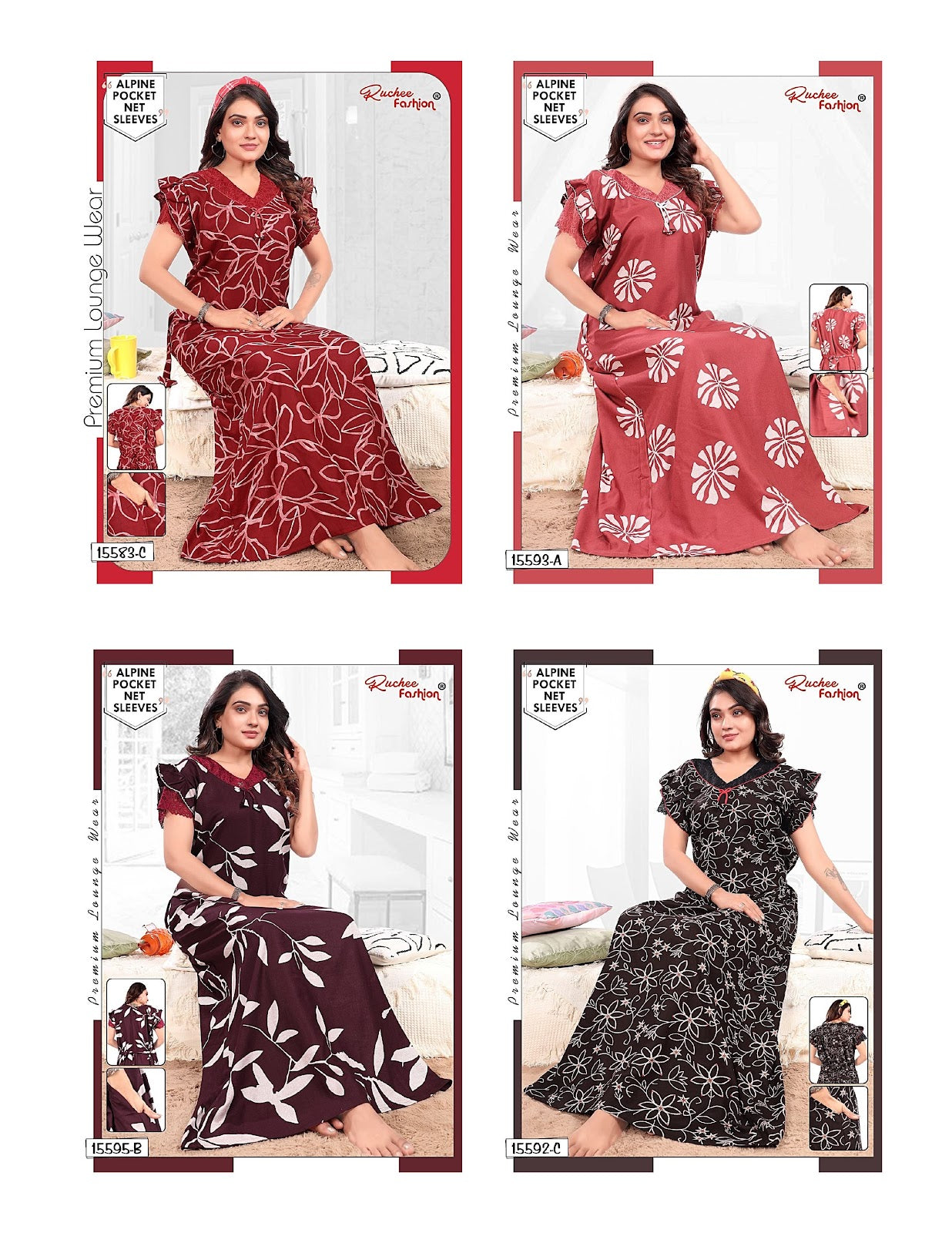 Net Sleeves 1809 Ruchee Fashion Alpine Night Gowns Wholesale Rate