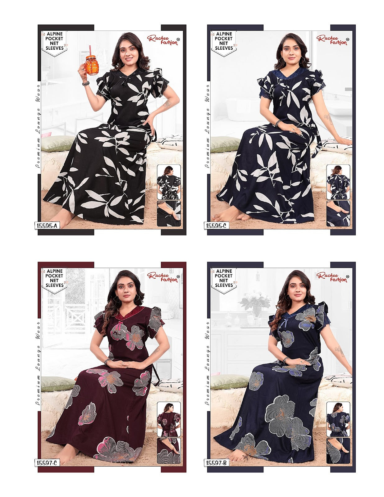 Net Sleeves 1809 Ruchee Fashion Alpine Night Gowns Wholesale Rate