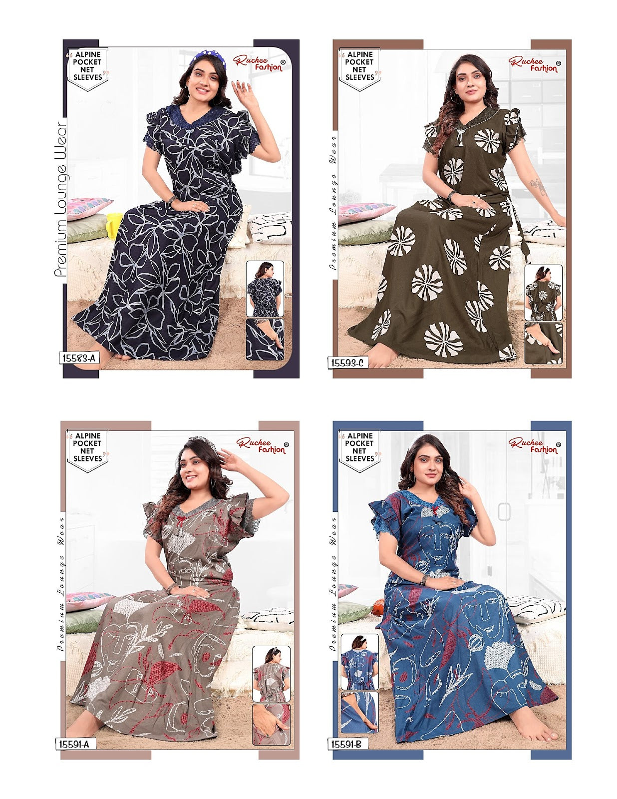 Net Sleeves 1809 Ruchee Fashion Alpine Night Gowns Wholesale Rate