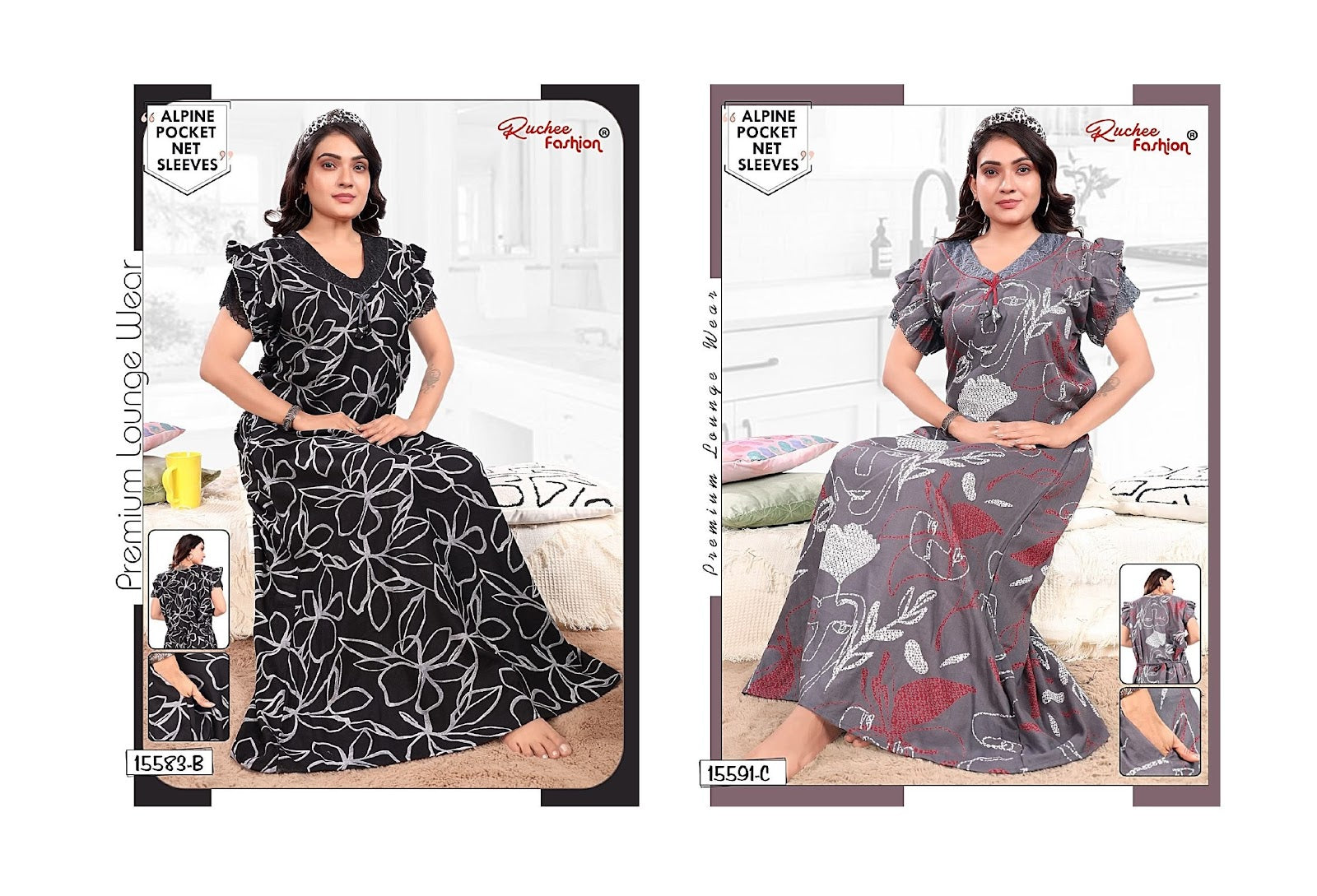 Net Sleeves 1809 Ruchee Fashion Alpine Night Gowns Wholesale Rate