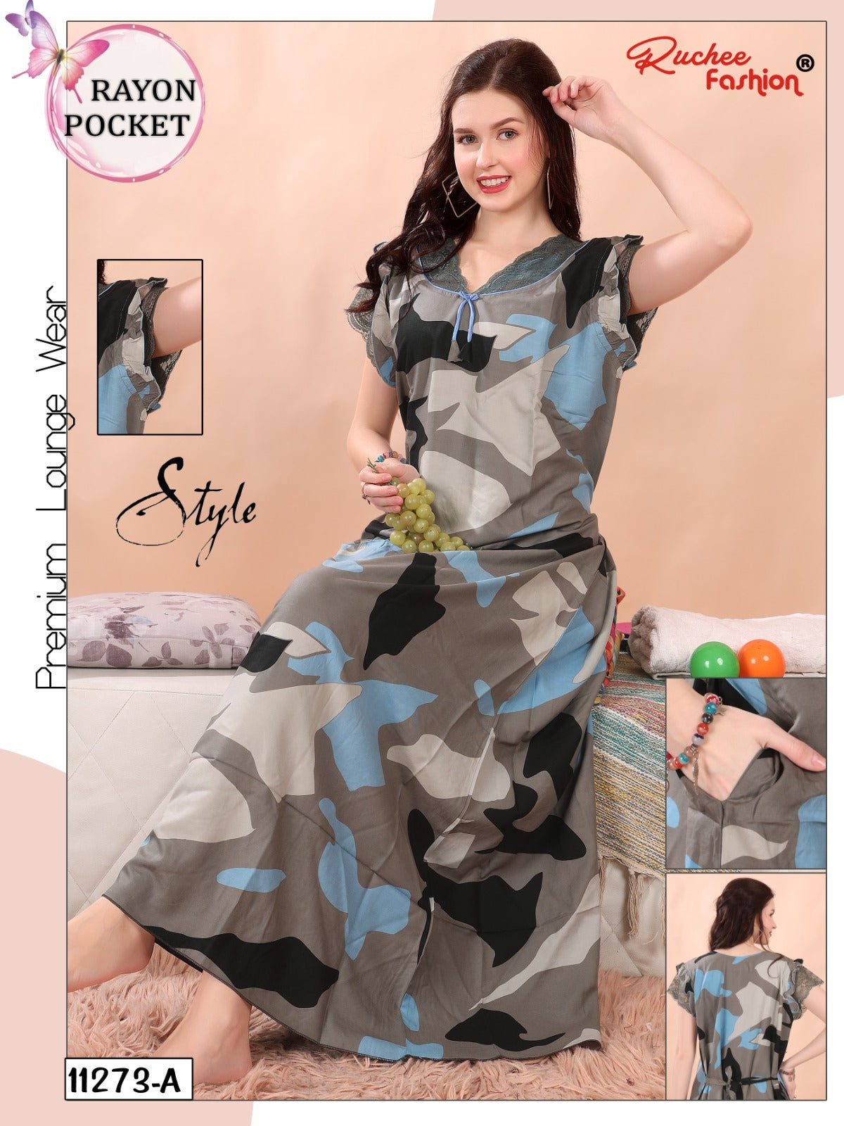 Net Sleeves Ruchee Fashion Night Gowns Exporter India