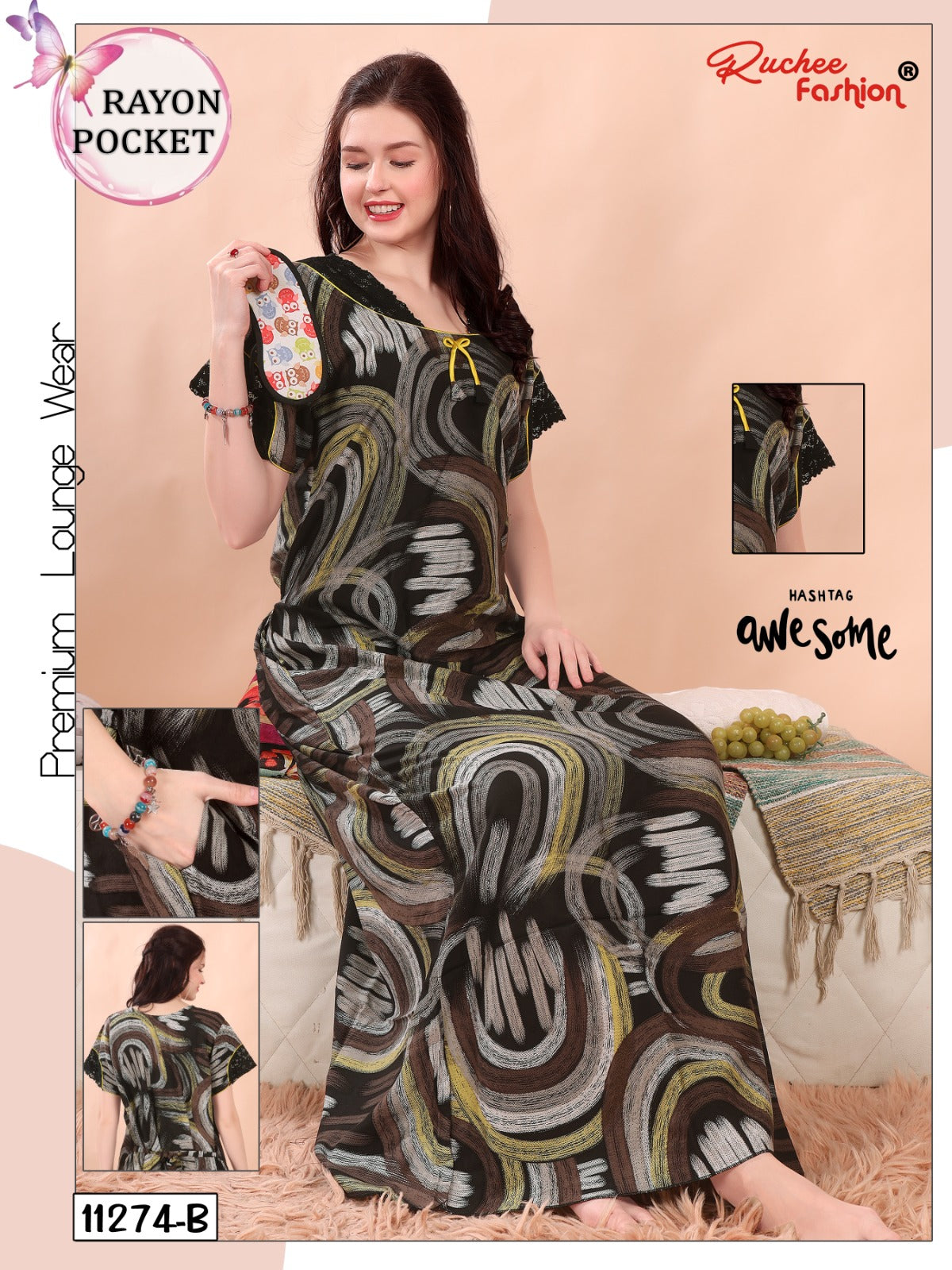 Net Sleeves Ruchee Fashion Night Gowns Exporter India